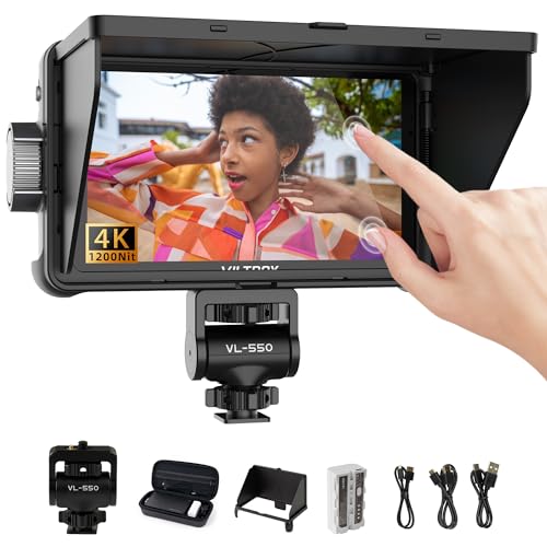 VILTROX DC-550 Touchscreen Kamera Field Monitor 5,5 Zoll 1200 Nits DSLR Camera Monitor 4K HDMI Eingang/Ausgang Full HD 1920x1080 IPS 3D-Lut Video Peaking Focus Assist mit Akku und Sonnenschutz haube