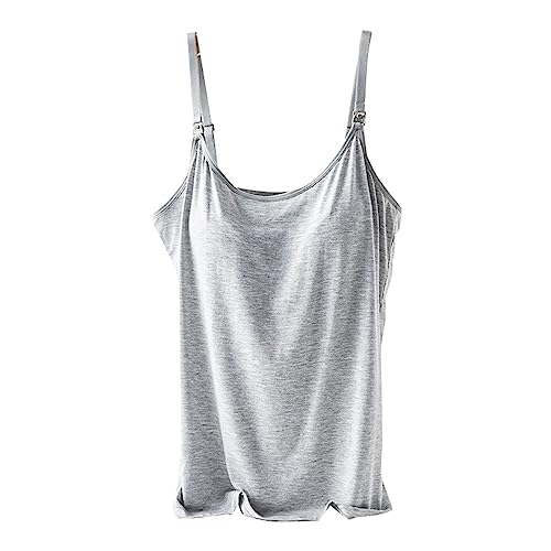 Damen Umstands-Tanktops mit in BH zum Stillen Unterhemd Schwangerschaft Tanga Unterwäsche, grau, XL