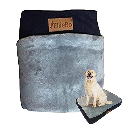 Ellie-Bo Ersatz Hundebett Abdeckung in Cordstoff mit Kunstpelz Topping, 87 x 57 cm, groß, blau/grau