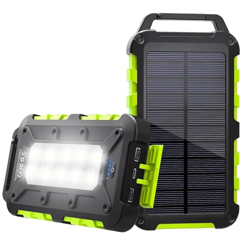 Solar Powerbank 26800mAh, PD 15W Tragbares Solarladegerät mit Solarpanel, USB C Outdoor Wasserdichtes Externer Akku mit LED-Licht und 3 Ausgängen für Smartphones, Tablets, Outdoor Camping und mehr
