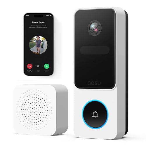 AOSU 2K HD Türklingel mit Kamera Kabellos, Smarte Video Türklingel mit Gong, 170° Weitwinkel, PIR-Bewegungserkennung und Paketdetektion, Nachtsicht, 2-Wege-Audio, 2,4GHz WLAN, Kompatibel mit Alexa