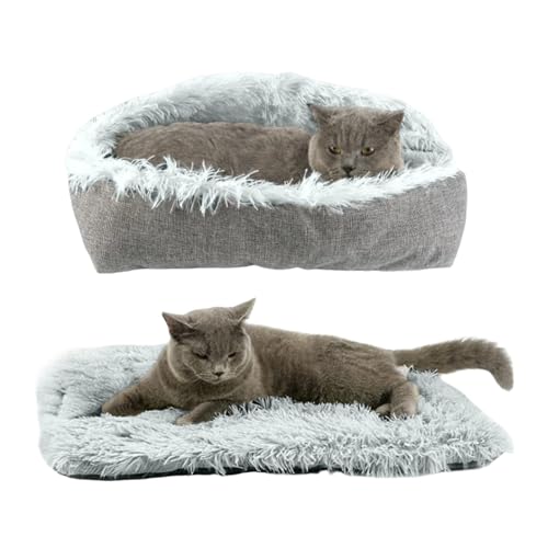 ToKinCen Katzenbett waschbar Katzen Bettchen,61x51cm Katzenbett Plüsch Weich Katze Schlafen Bett Katzensofa Flauschige Katzenbett Katzendecke (Grau)