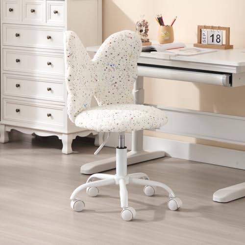 chairus Kunstfell Kinder Schreibtischstuhl für Kinderzimmer Höhenverstellbarer Jungendstuhl ohne Armlehne Drehstuhl für Kinder (Weiß)