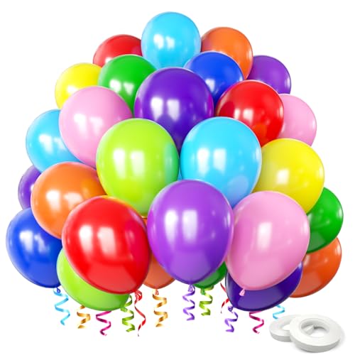 Luftballons Geburtstag [100 Stück],10 Farben Helium Luftballons Bunt 30cm(12 Zoll) Farbige Latex Ballons für Kindergeburtstag Hochzeit Luftballons Girlande Einschulung Baby-Dusche Party