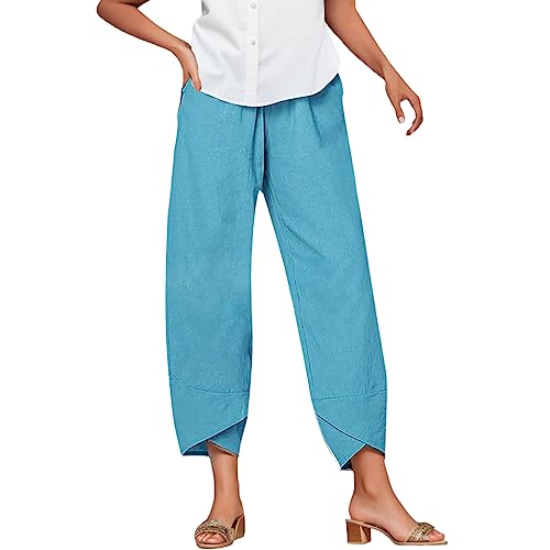 2025 Sommer Baumwollhosen die Baumwolle für den Urlaub Strand für Frauen Cord Hose 44 Damen (Blue, L)