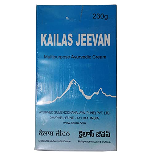 Kailas Jeevan Ayurvedische Kräutercreme, vielseitig einsetzbar (kleinere Verletzungen, Schnitte, Hitzepickel, rissige Fersen), 230 g, große Sparpackung