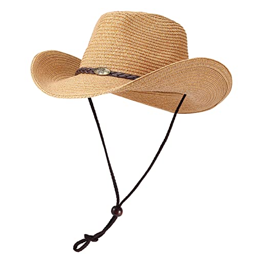 Willheoy Cowboyhut Strohhut Damen Herren Sonnenhut Sommer Strandhut Westernhut Panama Hut Unisex Cowboy Hut Faltbar Strohhut Krempe Sommerhut
