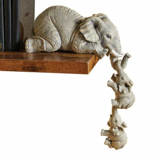 YWHWLX 3-teiliges Set Elefanten-Regalsitzer, Mutter Elefant hängende Baby-Elefanten, Kaminsims, Dekoration, Elefantenstatue, Skulptur, Harzfiguren für Heimdekoration