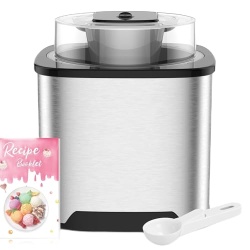Vpcok Direct Eismaschine Speiseeismaschine aus Edelstahl Eiscrememaschine mit entnehmbarem Eisbehälter, für Eis, Sorbet, Frozen Jogurth inkl. Rezeptheft (ohne Kompressor)