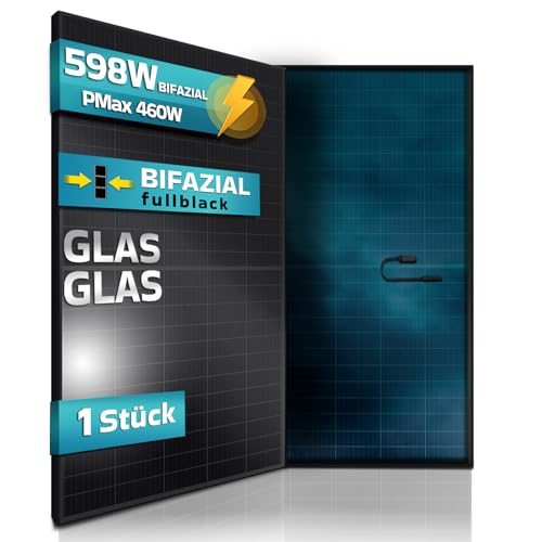 SUNNIVA Solarpanel FULL BLACK Bifazial Glas/Glas 598 Watt PV Panel - PMax 1 x 460W Bifacial Solar modul n-type, geeignet für Balkonkraftwerk (1er), IP68, Photovoltaik