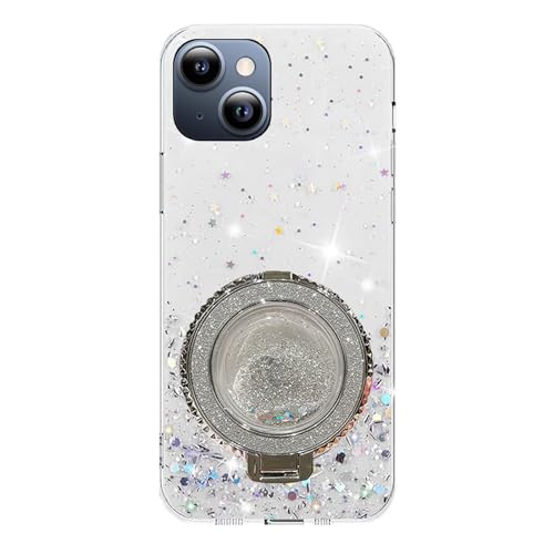 Rnrieyta Miagon Treibsand Ständer Hülle Glitzer für iPhone 13 Mini,Cute Dünn Crystal Schutzhülle Weiches Bling Transparent Case Bumper mit Flüssig Halter Kickständer