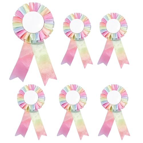 6Stks Regenbogen Rosetten Abzeichen, Blanko Auszeichnungsband, Gewinner Preisbänder, Ehrenvolles Band Abzeichen, Wettbewerb Rosetten, Hobby Horse Turnierschleifen für Kinder Party