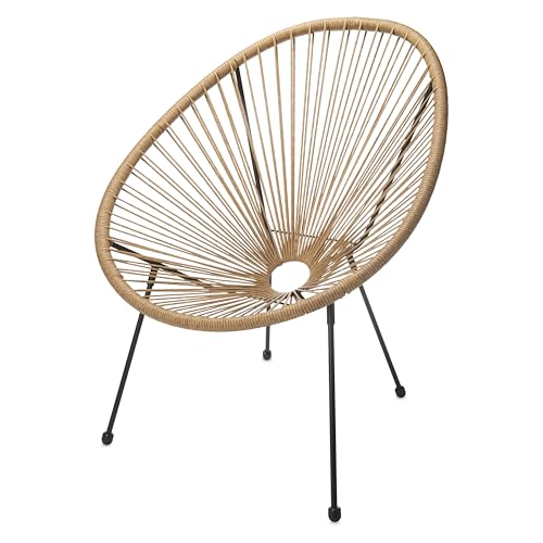 sunnypillow Acapulco Gartenstuhl - gemütlicher Loungesessel für Wohnzimmer, Terrasse, Garten, Balkon Sessel Stuhl - Korbsessel Gartensessel im Retro Design - Outdoor/Indoor - Beige
