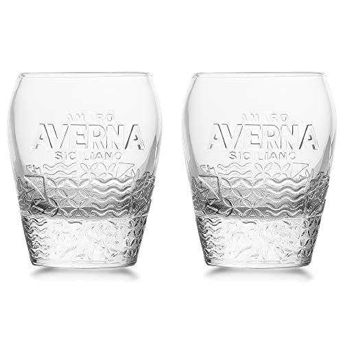 2 Stück Original Averna Amaro Siciliano Gläser Glas mit Averna Logo bzw. Gravur, Transparent