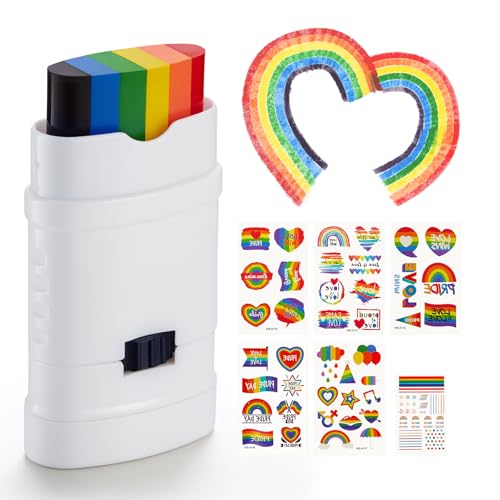 Creamify Regenbogenstifte Set mit Pride Sticker, Pride Face Paint Dehnbar, LGBTQ Regenbogen Schminke, Gay Pride Schminke, Regenbogen Deko, Regenbogen Flag für Pride Party, Paraden, Monat des Stolzes
