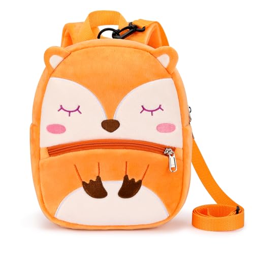 mibasies Rucksackleine für Kleinkinder 1–3: niedlicher Fuchs-Plüsch-Rucksack, Tier-Cartoon-Mini-Reisetasche, 25,4 cm, Baby-Tagesstätten-Rucksack für Jungen und Mädchen