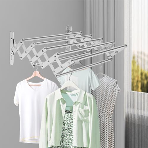 LENDISIY Wäscheständer Wandmontage, 42-80cm Ausziehbar Wäschetrockner Wand, Handtuchhalter aus Edelstahl mit 7 Stangen, für Waschküche, Badezimmer