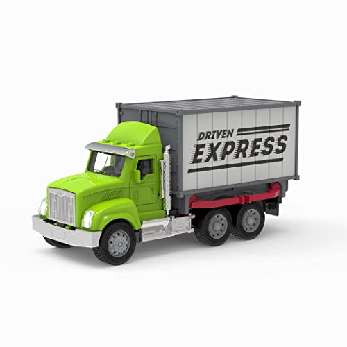 Driven Micro LKW 19 cm mit abnehmbarem Container, Lichtern und Tönen – Laster Spielzeugauto mit Geräuschen, Funktionen – Spielzeug Auto ab 3 Jahren, grün