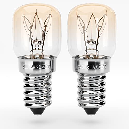 greate® Backofenlampe E14 15W - 2er Pack Ofenlampe bis 300 Grad hitzebeständig für Backofen, Grillöfen, Salzlampe, Mikrowelle - Glühbirne Backofen mit T22 Kapsel, 75 Lumen & 2700K - Ofen Lampe