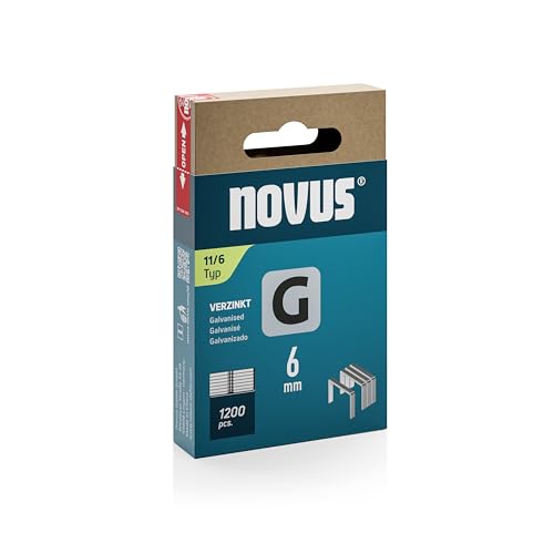 NOVUS TOOLS Flachdrahtklammern 6 mm für Hammertacker, 1200 Tacker-Klammern vom Typ 11/6, Schiebeschachtel, Heftmittel für Folien und Pappe