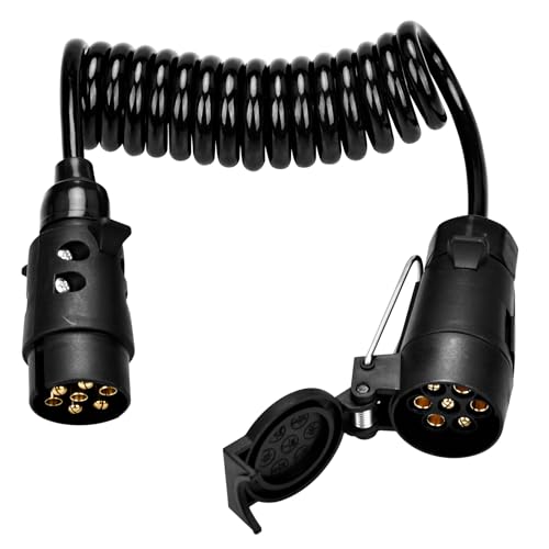 MINSHUXI Anhänger 7 Polig Verlängerung Kabel Spiralkabel 2.0M Anhängerkabel AdapterSpiralkabel Auto Anhänger Wohnwagen Wohnmobil für Wohnwagen Wohnmobil PKW Anhänger Zubehör