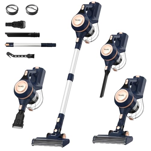 VacniQ Akku Staubsauger, Freistehender Kabellos Staubsauger, Akku Sauger, 35000Pa, 99,9% HEPA-Filter, 3-in-1ür Hartböden Teppiche Tierhaare, Super Leise (Blau Gold)