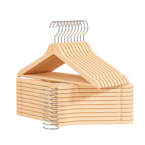 OGIVO Kleiderbügel Holz - 20 Stück - Holzbügel für Ihren Garderobe - Haken um 360° drehbar - Einkerbungen im Schulterbereich - Hangers (Natur)
