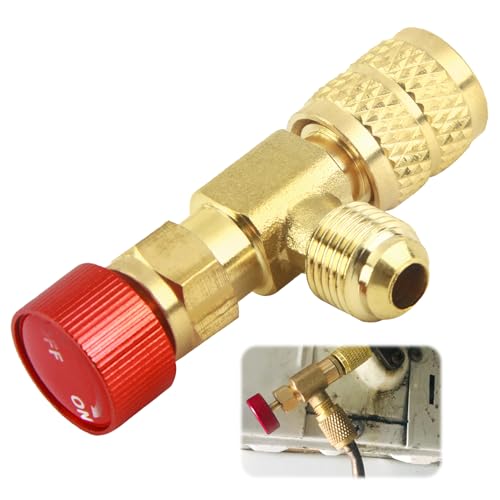 Messing Klimaanlagen Sicherheitsventil, 1/4" - 5/16" Anschlussadapter, Messing Durchflussregelventil, Effektiver Schutz gegen Kühlmittelverlust, für Klimaanlagen-Durchflussregelung