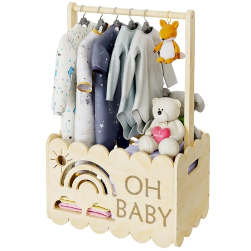 DUHARS Holz Korb für Geschenke Babyparty, Geschenkkorb Leer groß für Neugeborene Baby Dusche, Baby Shower, Personalisierte Babygeschenk Präsentkorb Leer, Oh Baby Geschenk Korb, Mädchen, Junge, Eltern