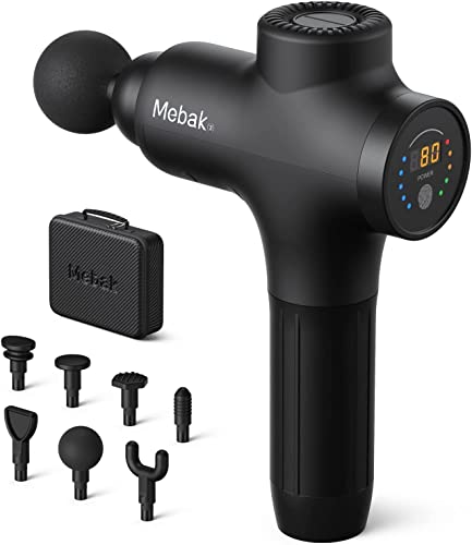 Mebak 3 Massagepistole Massagegerät Massage Gun Muskel 3200U/min 12MM Amplitude Elektrisches Handmassagegerät Faszien Tiefengewebe Tragbares für Nacken Rücken Körper mit 7 Köpfen 5 Stufen 2600mAh Akku
