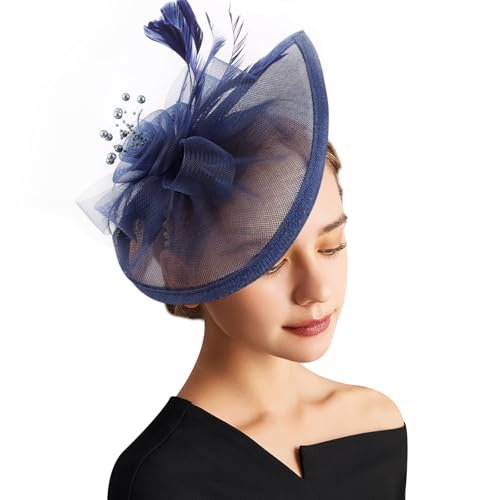 DRESHOW Fascinator Hüte für Damen Pillbox Hut mit Schleier Stirnband und Einer Gegabelten Clip Tea Party Kopfbedeckung