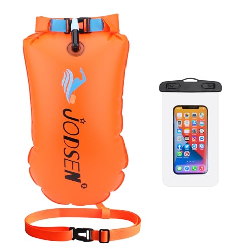 Schwimmboje,Boje Schwimmen Aufblasbare Trockentasche 20l mit Wasserdichter Handytasche,Trockensack für Erwachsene Freiwasser Triathlon Sport Schnorcheln Rennen Ausbildung Zubehör,Gut Sichtbarer Orange