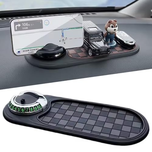 Multifunction Car Anti-Slip Mat Auto Universal Phone Holder, Auto Antirutschmatte Handyhalterung, 360° Drehbar Anti-Rutsch-Armaturenbrett Matte mit Parknummer für Handy, Schlüssel (A-Silber)