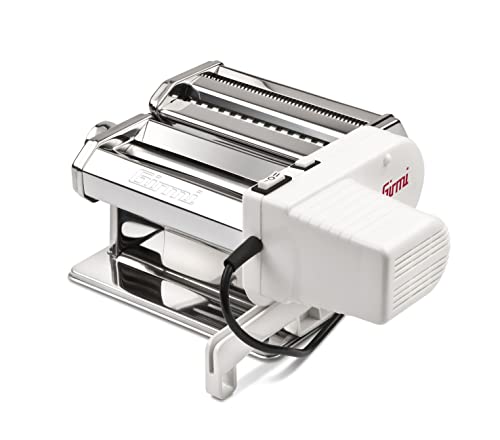 Girmi IM91 Elektrische Nudelmaschine, 90 W, 5 Pastaformen, 2 Geschwindigkeitsstufen + Pulse-Funktion, 9 Dicken-Einstellungen, Edelstahlgehäuse, 2 austauschbare Zubehörteile