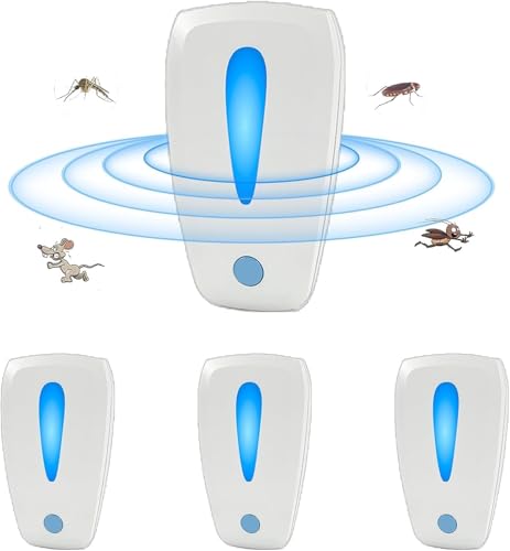 Ultraschall Schädlingsbekämpfer, 4 Stück Elektronische Insektenschutzmittel Moskitoschutz 3 Modi, Indoor Schädlingsbekämpfung für Mücken, Kakerlaken, Motte, Mäuse, Ratten