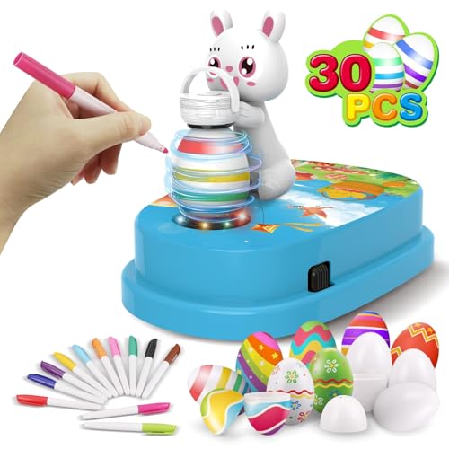 HaoVrisn Ostereier zum Bemalen Set, Eier Bemalen Maschine Kinder Mit 30 Weiße Eier, 12 Verschiedenfarbige Stifte und 30 Schlüsselbänder, Ostern Basteln Kinder Ostergeschenke