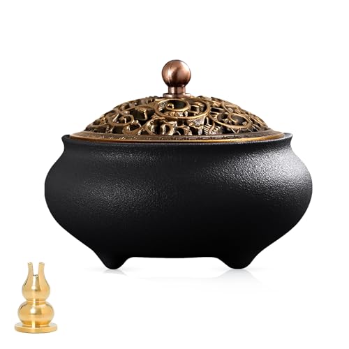 Coil Incense Burner， Ceramic Cone Incense Burner Holder Suitable for Incense/Cone/Coil/Stick, Sage, Mosquito Incense, and Charcoal. Incense Holder+Fireproof Cotton Inside.
