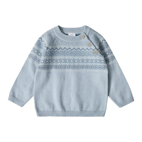 Stellou & friends Strick-Pullover für Mädchen und Jungen mit Norwegen Muster | Hochwertige Baby-Kleidung aus 100% Baumwolle - III V I Gr. 86/92 - Light Blue