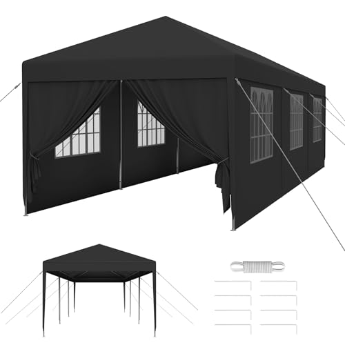 Froadp 3x9 m Garten Pavillon mit 8 Seitenwände Partyzelt Festzelt Stahlkonstruktion Wasserdicht Gartenpavillon Markisen Sonnenschutz Bierzelt für Garten Markt Hochzeit, Anthrazit
