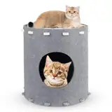 Katzenhöhle aus hochwertigem Filz, stabiles Katzenhaus Indoor & Outdoor, 2-stöckiges Katzenbett, kuscheliger Schlafplatz, Spiel- und Versteckhöhle für Katzen, Katzenkorb, Katzentunnel 41x41x42 cm Grau