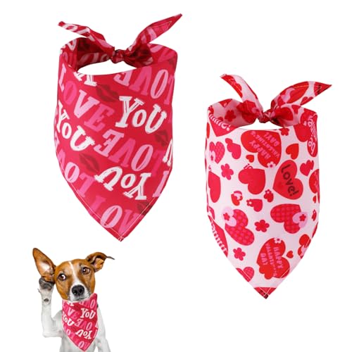2 Stück Hundehalstücher, Liebesherz Buchstabendruck Haustiere Dreieckstuch Waschbar Halstuch für Lätzchen Hunde Katzen Welpen Valentinstag Hochzeit Urlaub Kostüme Dekorationen (M)