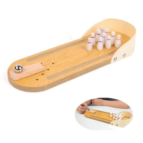 Butyeak Mini Desktop Bowling, Hölzern Tisch Bowling, Mini Bowling Game Set, Druck Abbauen Kegelspiel Für Kinder Tisch Tischbowling Lernspielzeug, Tischkegelspiel für Heim Bürotische