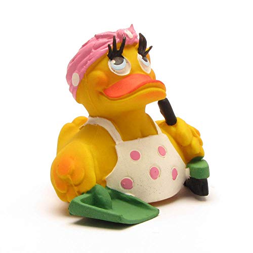 DUCKSHOP I Badeente Putzfrau I Quietscheente L: 7,5 cm I Quietscheentchen I Geschenk für Reinigungskräfte I Präsent Sammler