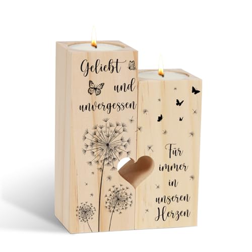 Cadimus Memorial Kerzenständer，Trauerkerzen，Grab Kerze，Trauergeschenke，Geliebt und unvergessen，Für Immer in unseren Herzen，Beerdigung Geschenk，Kerzenhalter aus Holz