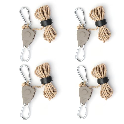 4 Stück 4M *4MM Abspannseile Seil mit Seilspanner, Alluring Ratchet Hanger Verstellbarer Ratsche mit Haken Camping Zeltschnur Flaschenzug mit Seilbremse für Aufhänger Pflanzenlampe Zelten