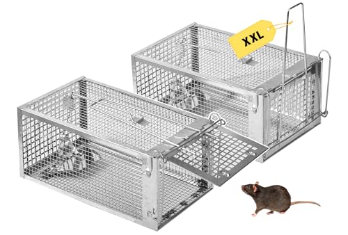 SOSALUK Lebendfalle Mausefalle 2er Rattenfalle 27cm Groß XXL Tierfalle Wiederverwendbare Mäuse Falle Lebend Käfig für Innen & Aussen – 100% Effektiv & Verletzungsfrei