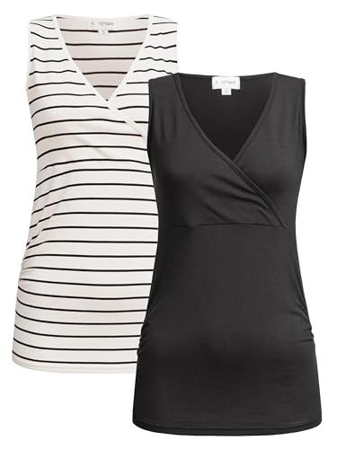 Herzmutter Stilltop-Umstandstop - 2er-Set - Oberteil für Schwangerschaft - mit Stillfunktion - 6700 (S, Schwarz|Gestreift)