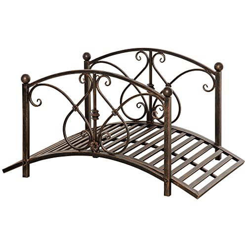 Outsunny Vintage Metall Gartenbrücke, Dekorative Brücke mit floralen Elementen, 99x68x53cm, Bronze