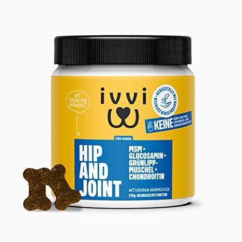 ivvi Hip & Joint - hochkonzentrierte Gelenktabletten für Hunde als Leckerli mit Grünlippmuschel Hund, Glucosamin, Chondroitin & MSM - 60 leckere Snacks (270g) mit Huhn
