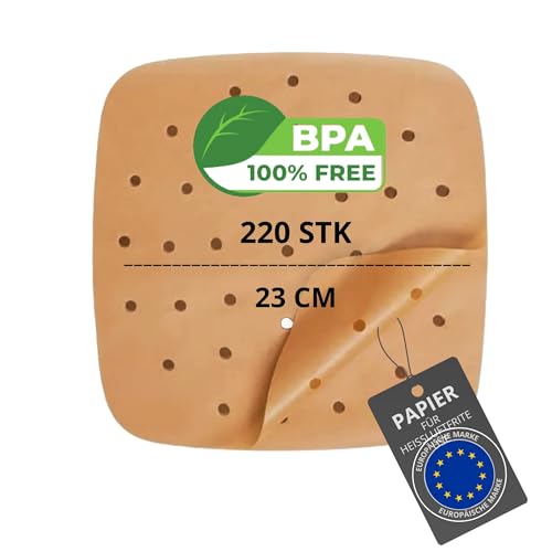 200/220 Stück Backpapier für Heißluftfritteuse BPA-Frei 20-24cm | quadratisches Papier in der Auflaufform(20-24cm) und flaches Papier(20cm) Airfryer Backpapier